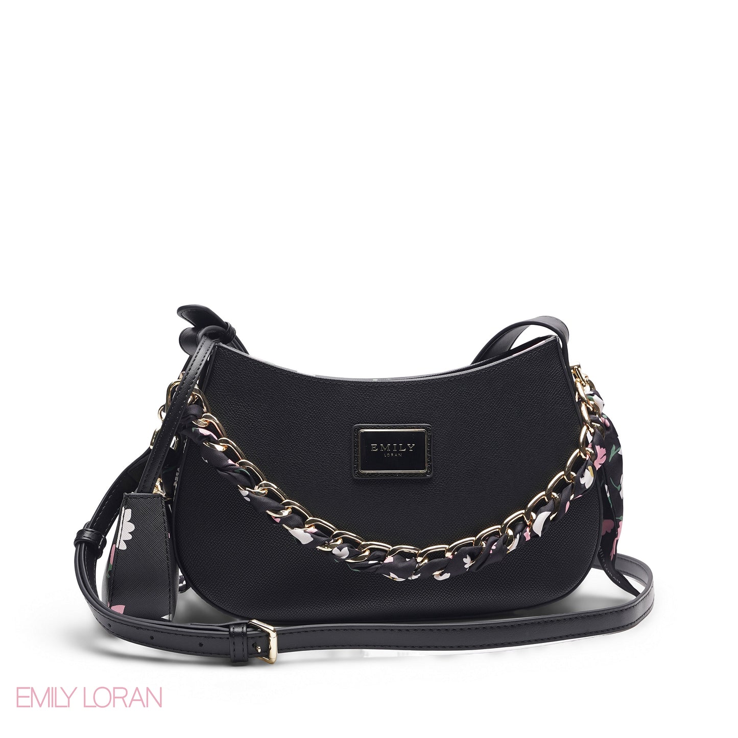 BLACK WITH FLORAL MINI BAG & SCARF - MED