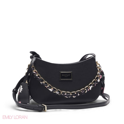 BLACK WITH FLORAL MINI BAG & SCARF - MED