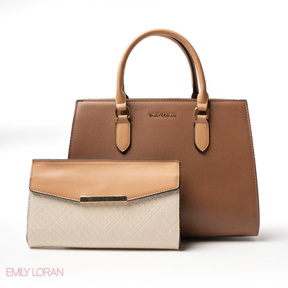 MIXED-COLOR LEATHER HANDBAG WITH WALLET - LARGE