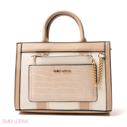 EMILY LORAN HANDBAG WITH FABRIC ACCENTS - MED
