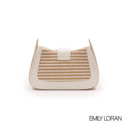STRIPED STRAW EMILY LORAN HANDBAG WITH LEATHER WHITE TRIM COLOR-SMALL