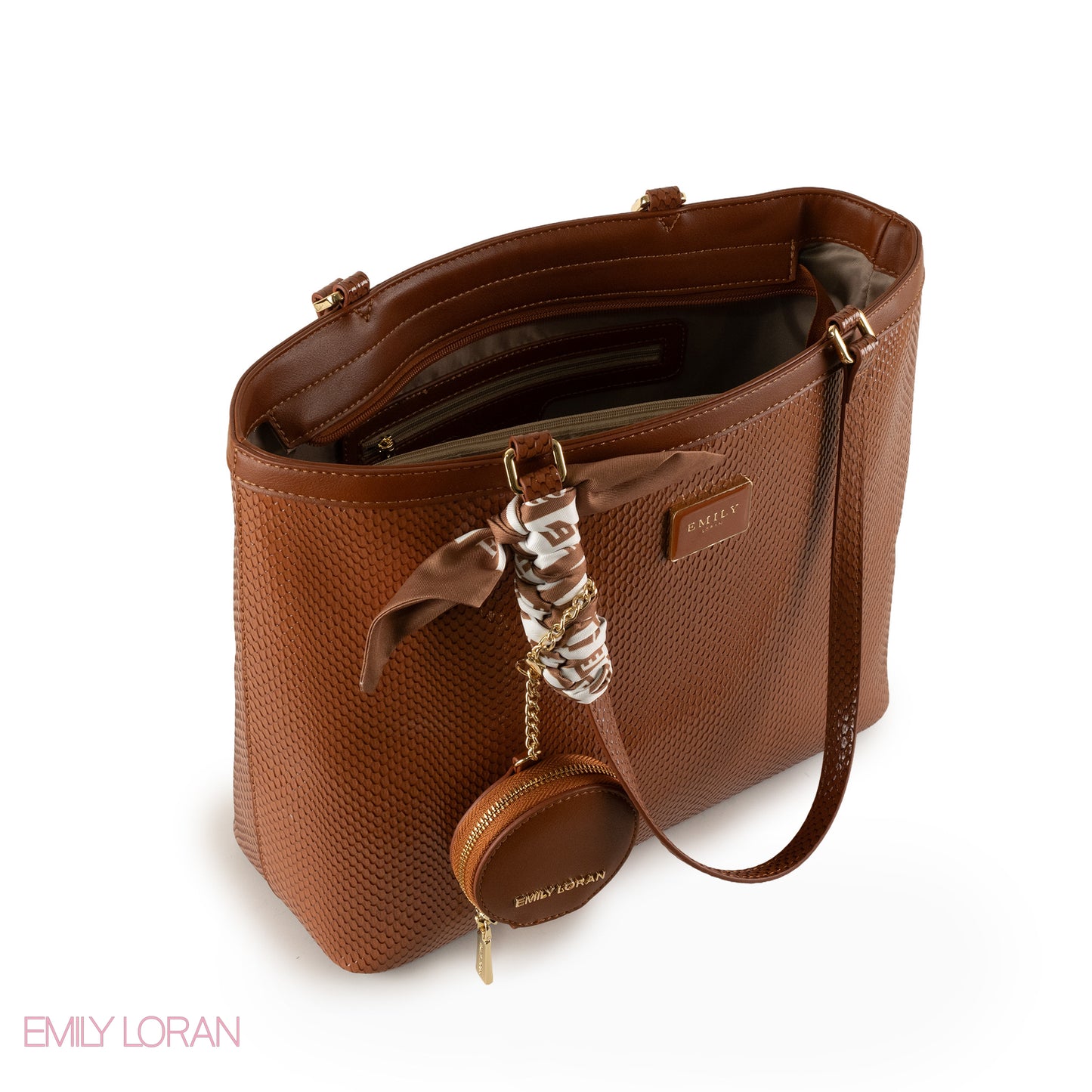 GLOSSY SNAKE LEATHER SHOULDER BAG WITH SCARF - LARGE