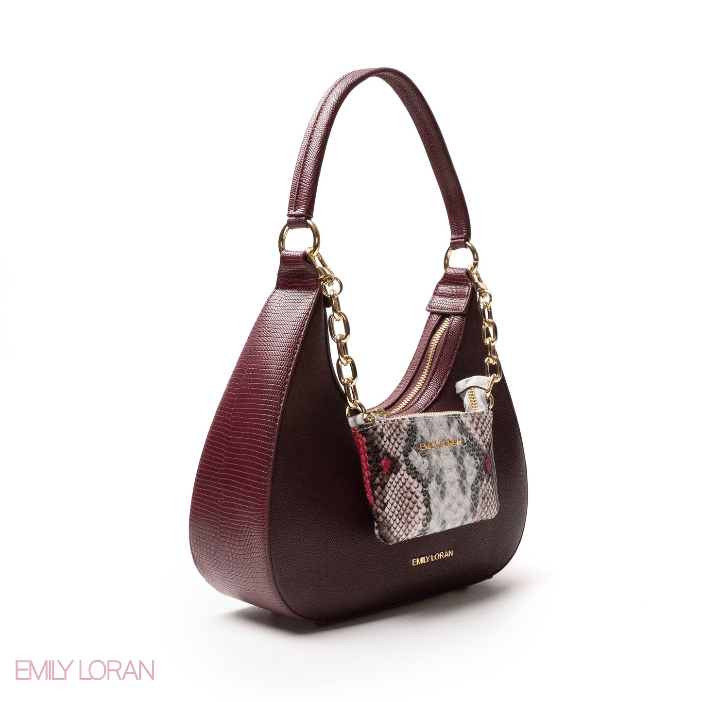 MODREN CHERRY RED LEATHER HANDBAGWITH METAL CHAIN - MED