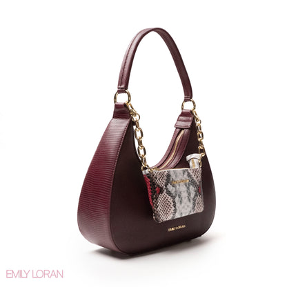 MODREN CHERRY RED LEATHER HANDBAGWITH METAL CHAIN - MED
