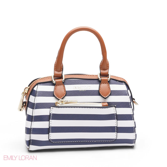 NAVY STRIPED BAG WITH FRONT POUCH & GOLD CHAIN