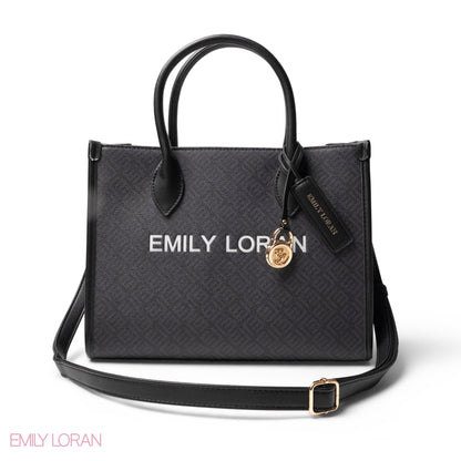 EMILY LORAN LOGO EMBOSSED LEATHER HANDBAG WITH METAL CHAIN-LARGE