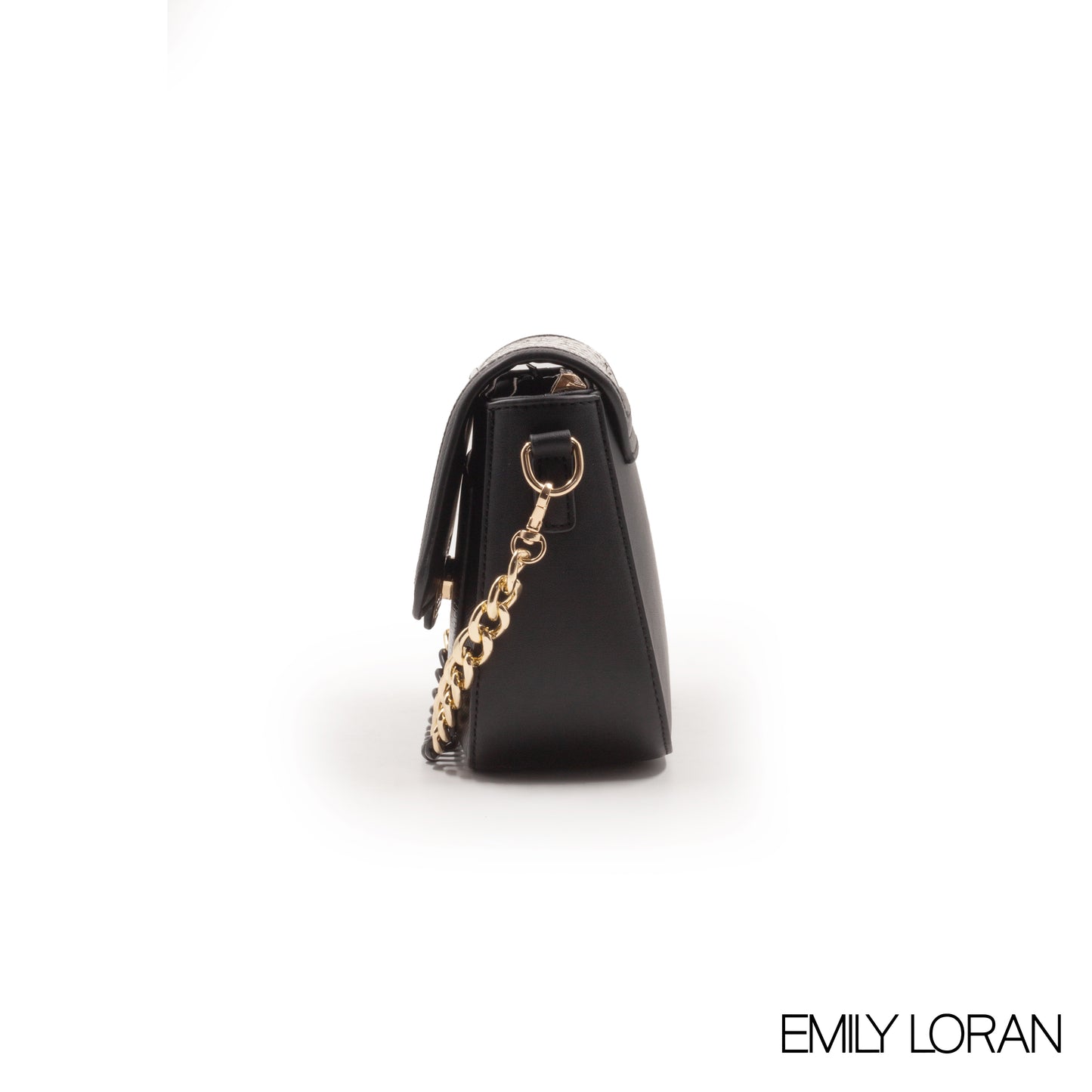 BLACK WOVEN FABRIC CROSSBODY BAG WITH METAL CHAIN-SMALL