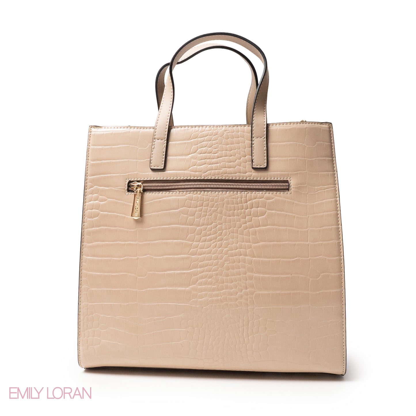 BEIGE CROCODILE LEATHER HANDBAG WITH METAL CHAIN - LARGE