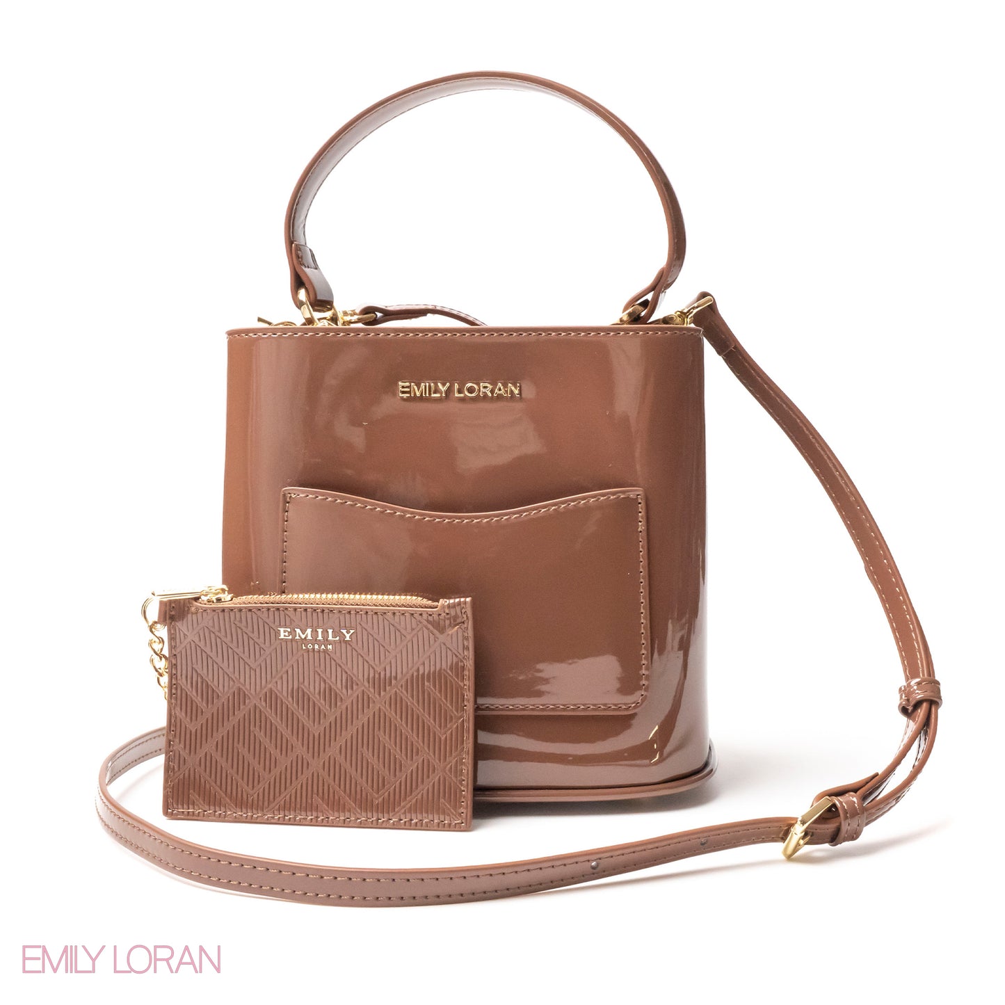 GLOSSY LEATHER HANDBAG WITH METAL CHAIN,MINI WALLET