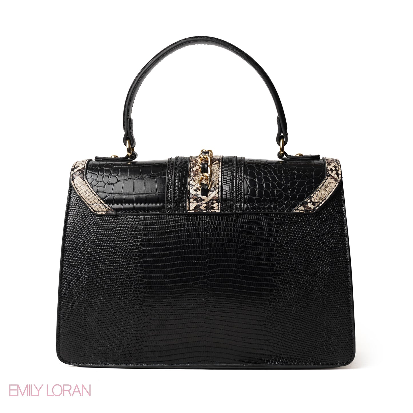 SNAKE PRINT LEATHER HANDBAG WITH FLAP - MED
