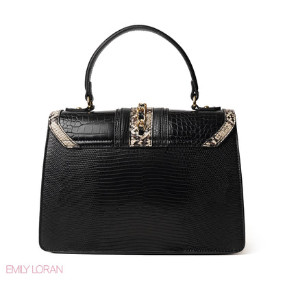 SNAKE PRINT LEATHER HANDBAG WITH FLAP - MED
