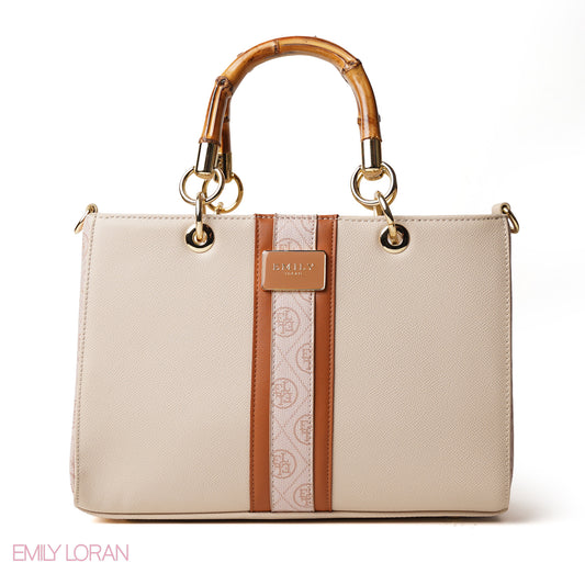 BEIGE WITH BAMBOO HANDLE - LARGE