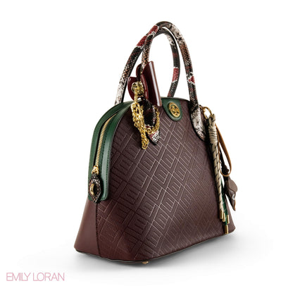 EMILY LORAN EMBOSSED LEATHER HANDBAG WITH ACCESSORIES-LARGE