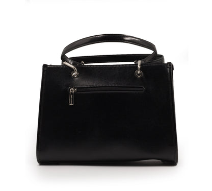 BLACK SHINY LEATHER HANDBAG WITH METAL CHAIN-LARGE