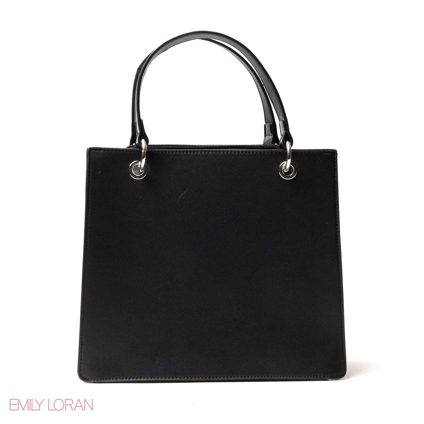 BLACK LEATHER HANDBAG WITH METAL CHAIN,BUTTERFLIES - MED