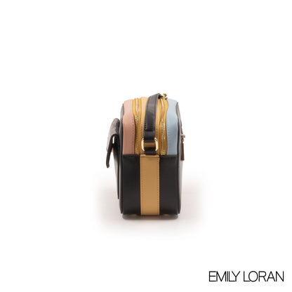SMOOTH LEATHER CROSSBODY BAG WITH CROC ACCENT -SMALL