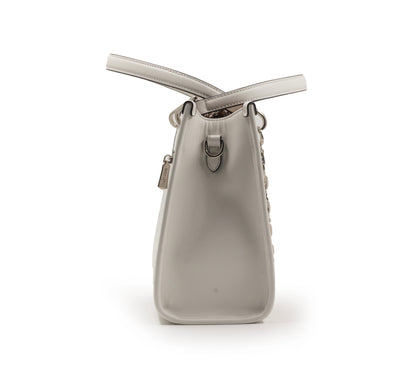 WHITE SHINY LEATHER HANDBAG WITH METAL CHAIN-LARGE
