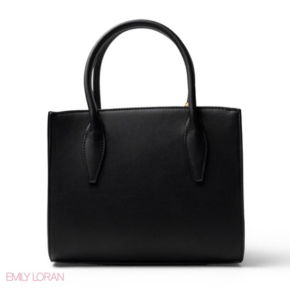BLACK SMOOTH LEATHER HANDBAG WITH ACCESSORIES -MED