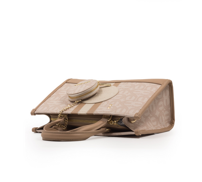 PRINTED CANVAS WITH LEATHER TRIM HANDBAG-MED