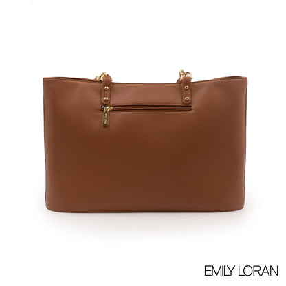 BROWN LEATHER TOTE WITH SPECIAL DESIGN -LARGE
