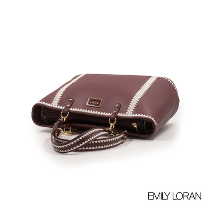 MAROON LEATHER TOTE BAG WITH SPECIAL DESIGN -LARGE