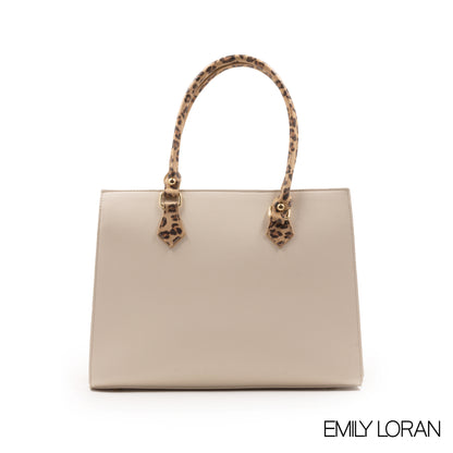 FOX SMOOTH LEATHER HANDBAG WITH LEOPARD PRINT TRIM-LARGE