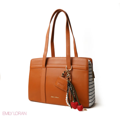 SHOPPING LEATHER SHOULDERS BAG WITH TAN TRIM - LARGE