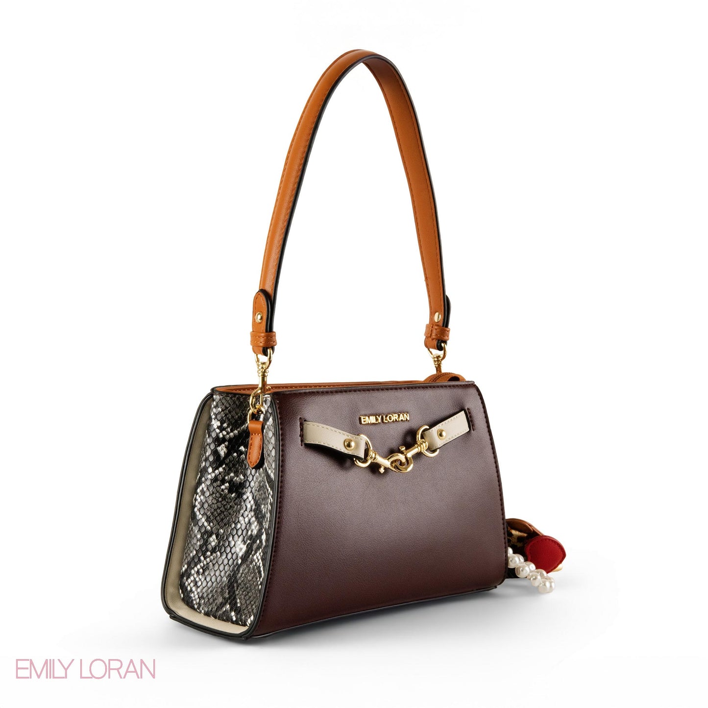 MAROON LEATHER SHOULDER BAG WITH ACCESSORIES- SMALL