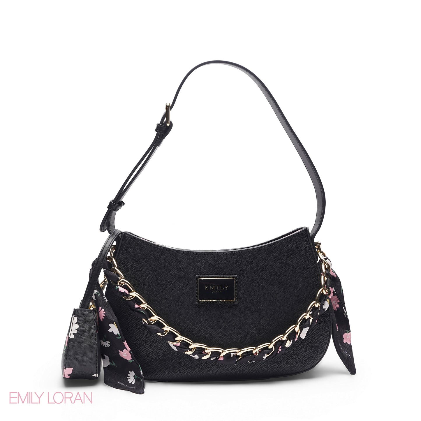 BLACK WITH FLORAL MINI BAG & SCARF - MED