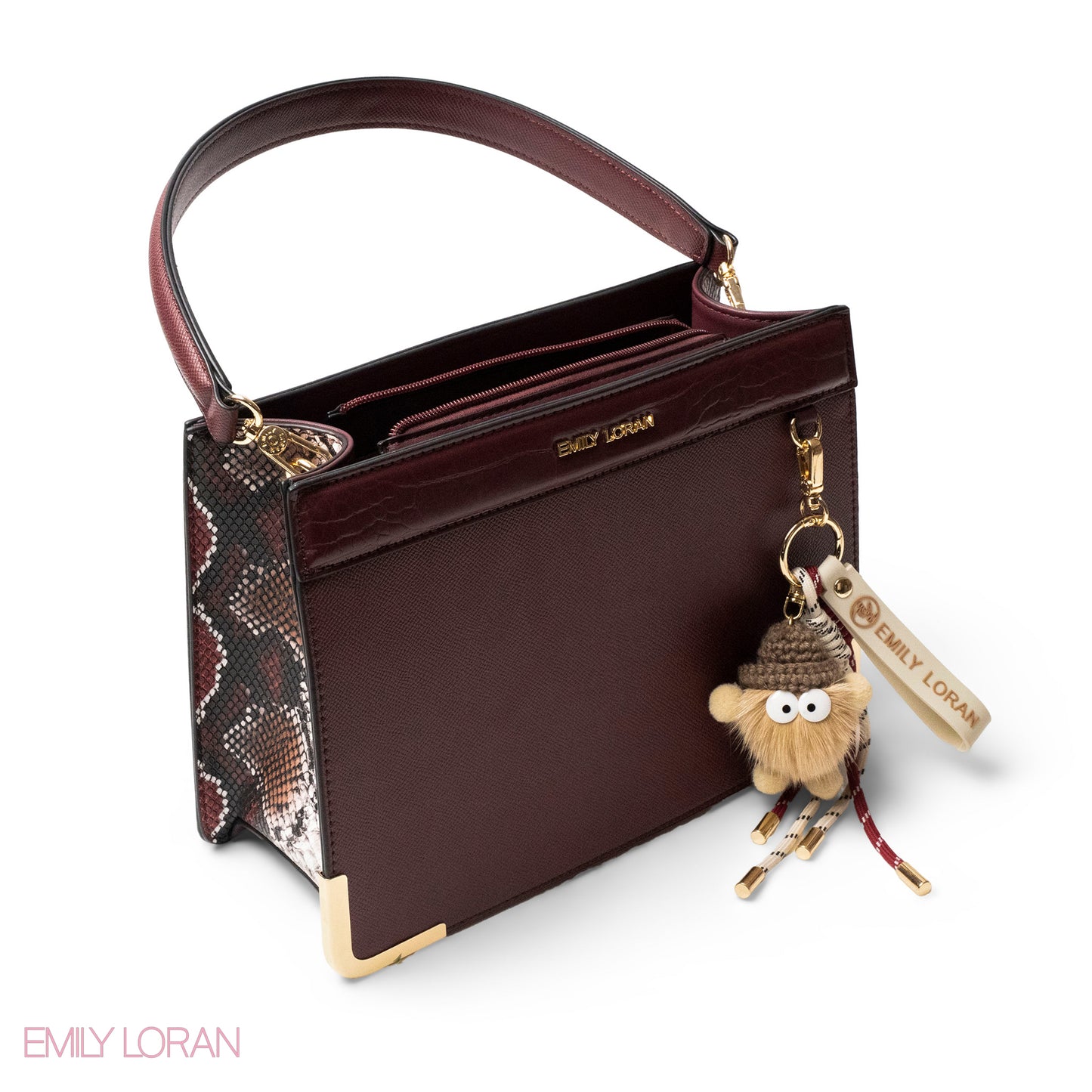 MATTE SMOOTH LEATHER HANDBAG WITH ACCESSORIES -MED