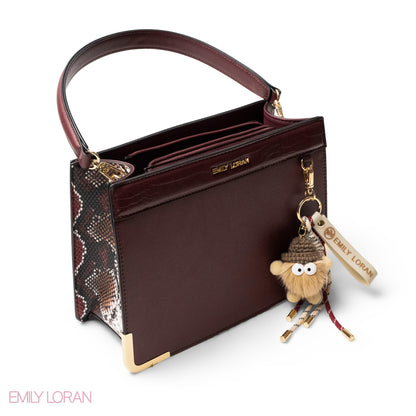 MATTE SMOOTH LEATHER HANDBAG WITH ACCESSORIES -MED