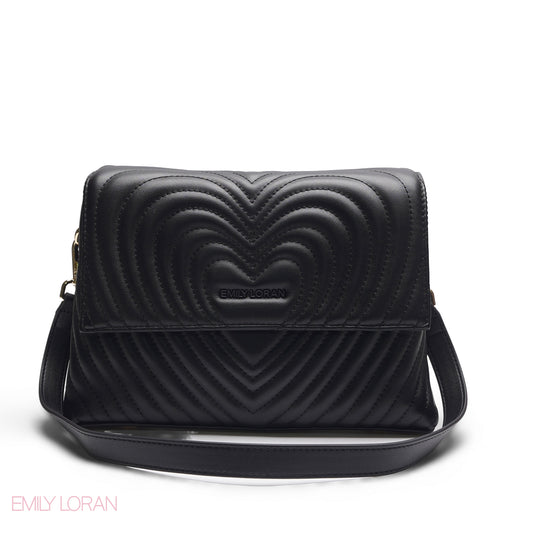 BLACK EMILY EMBOSSED LOGO TRAPEZE BAG - MED