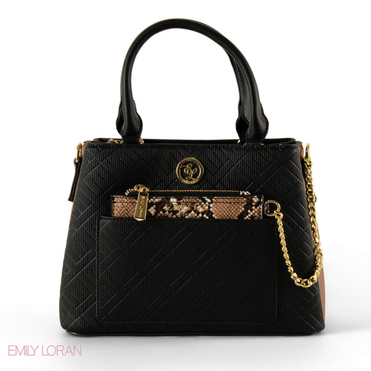 EMILY LORAN PATTERNED LEATHER HANDBAG WITH CHAIN DETAIL - SMALL