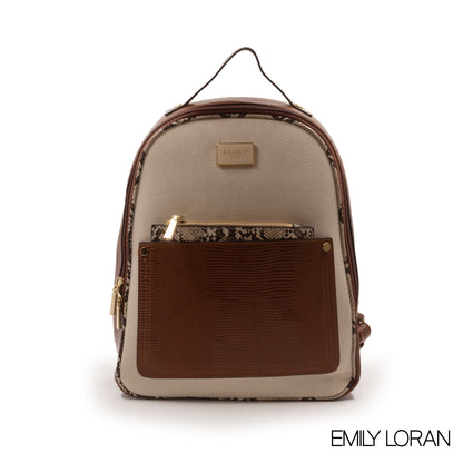 FABRIC BEIGE BACKPACK WITH SNAKE DETAILS