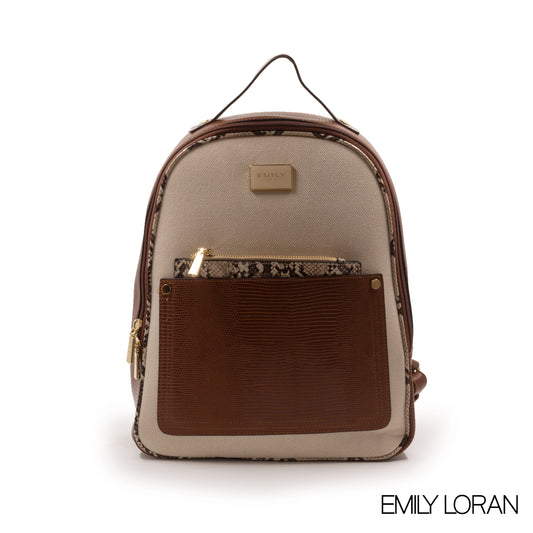 FABRIC BEIGE BACKPACK WITH SNAKE DETAILS