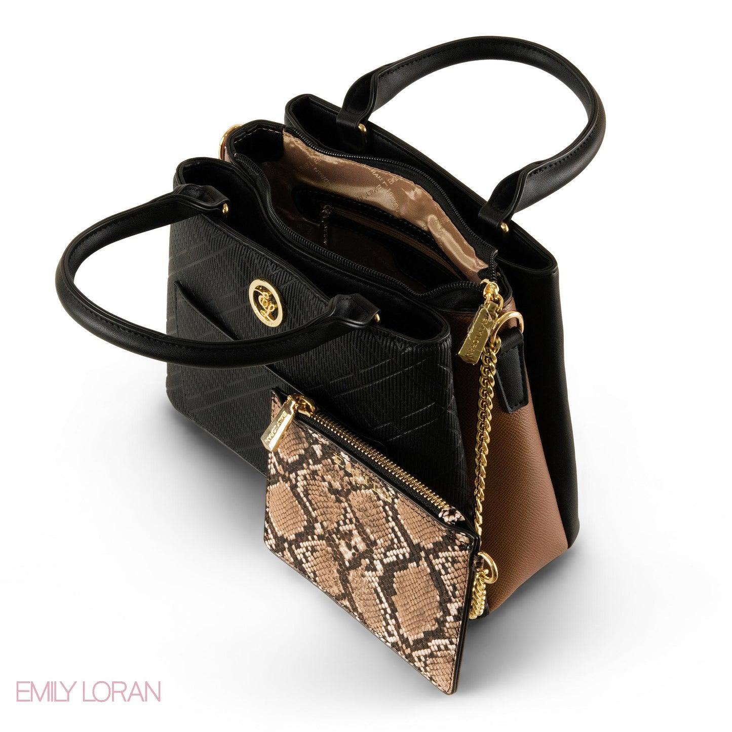 EMILY LORAN PATTERNED LEATHER HANDBAG WITH CHAIN DETAIL - SMALL