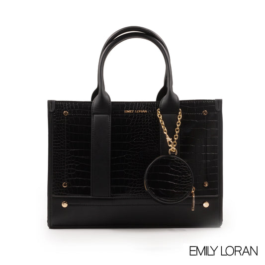LEATHER HANDBAG WITH SMOOTH CROC DETAILS- LARGE