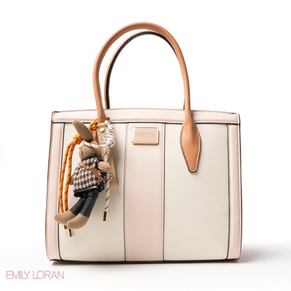 LIGHT COLORS SMOOTH LEATHER HANDBAG WITH ACCESSORIES - LARGE