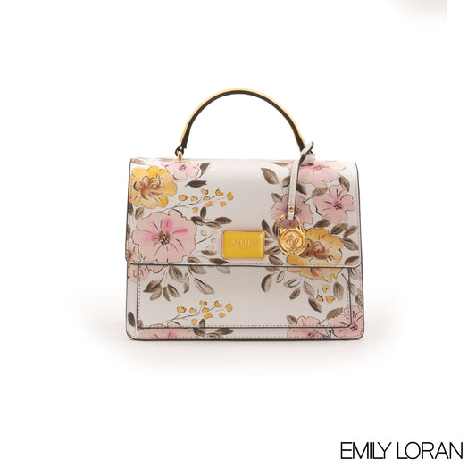 FLORAL PRINTED LEATHER HANDBAG WITH FLAP -MED