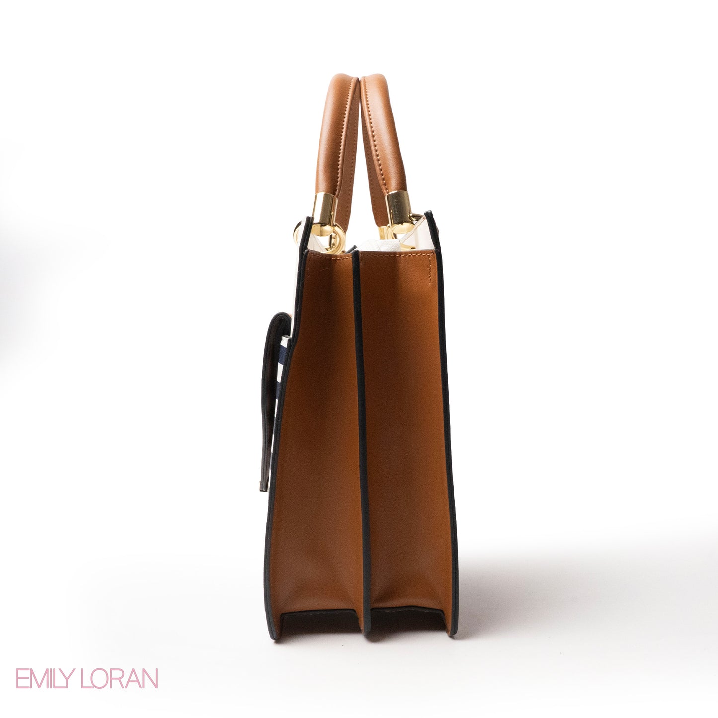 STRIPED NAVY LEATHER HANDBAG WITH FLAP - LARGE