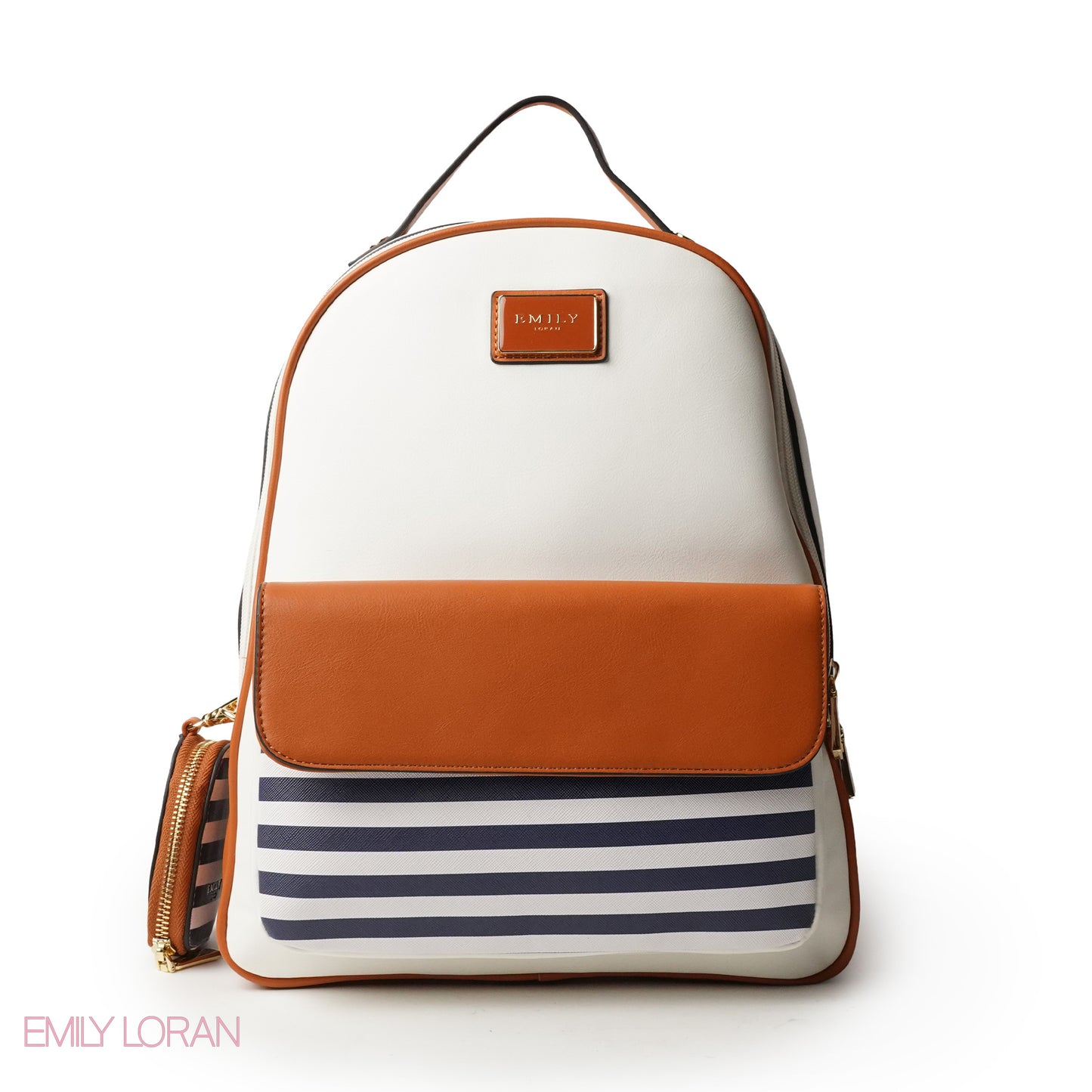 STRIPED NAVY LEATHER BACKPACK WITH MINI STRIPED WALLET