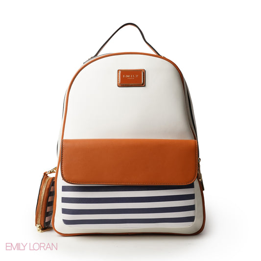 STRIPED NAVY LEATHER BACKPACK WITH MINI STRIPED WALLET