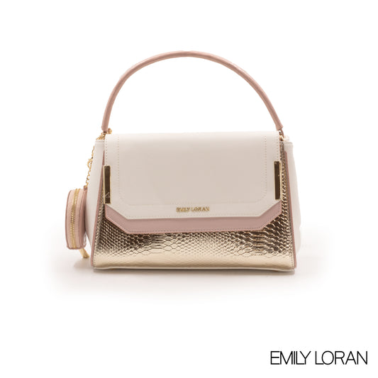 LEATHER HANDBAD WITH DETAIL CROC GOLD METALLIC-MED