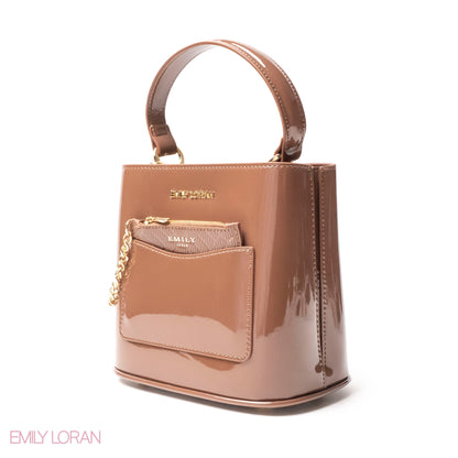 GLOSSY LEATHER HANDBAG WITH METAL CHAIN,MINI WALLET