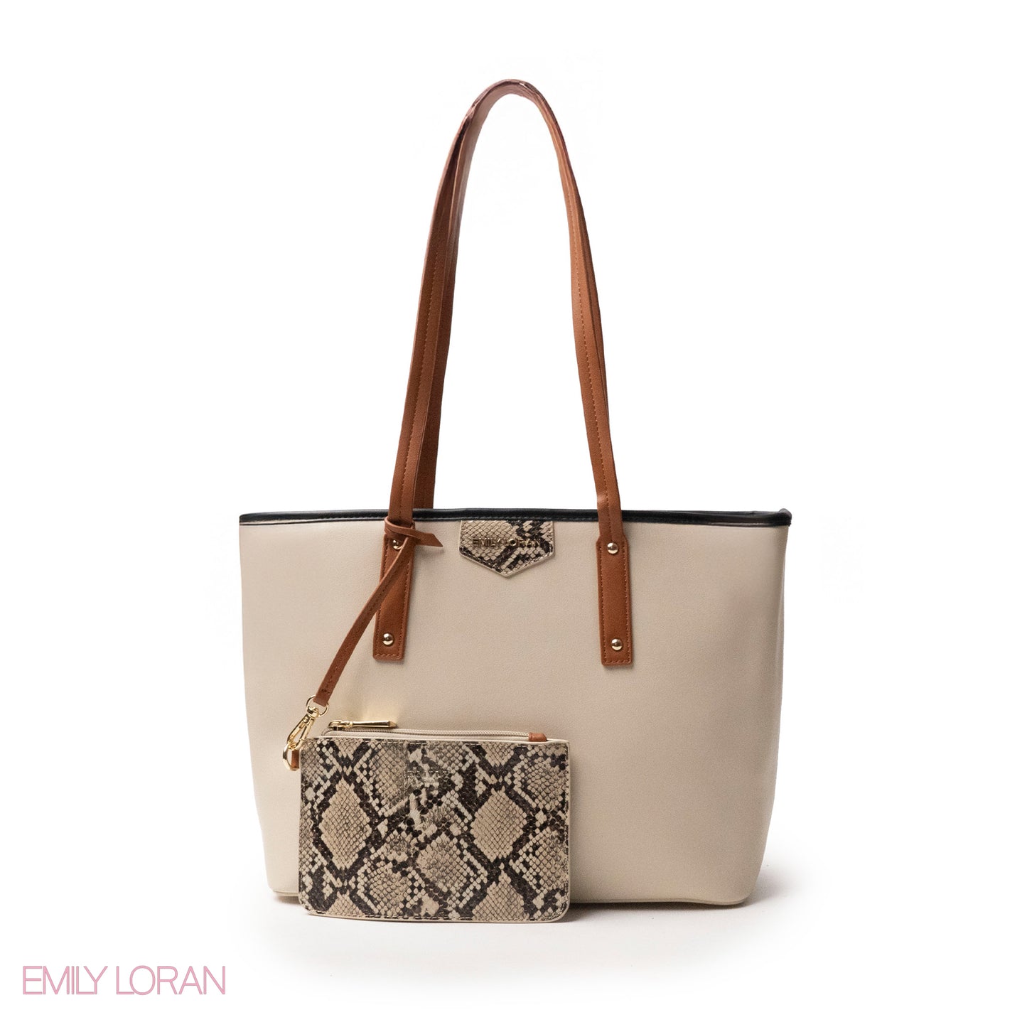 SNAKE-PRINT LEATHER SHOULDERS BAG WITH A SMALL BAG - LARGE