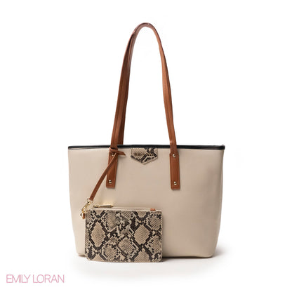 SNAKE-PRINT LEATHER SHOULDERS BAG WITH A SMALL BAG - LARGE