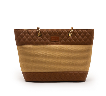 FOX LEATHER,STROW,CHAIN METALIC DETAILS TOTE-LARGE