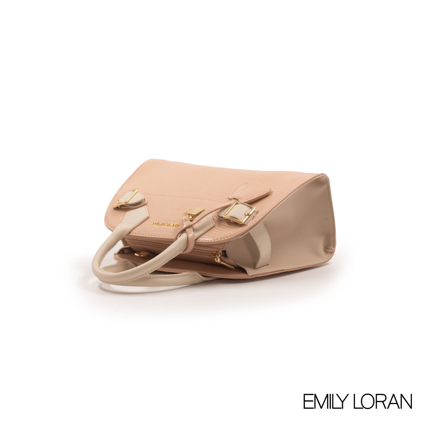 PINK SNAKE LEATHER HANDBAG WITH GOLD LOCK DETAIL-MED