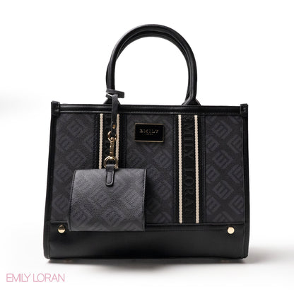 EMILY LORAN HANDBAG WITH FABRIC ACCENTS- MED