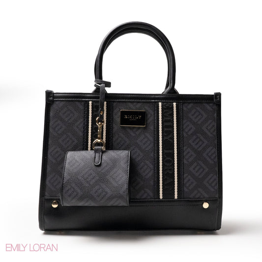 EMILY LORAN HANDBAG WITH FABRIC ACCENTS- MED